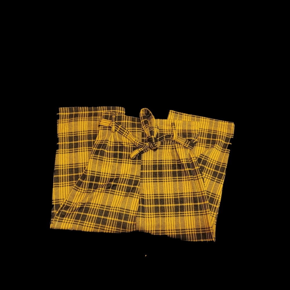 Mustard x Black Cropped Plaid Paper Bag Pants